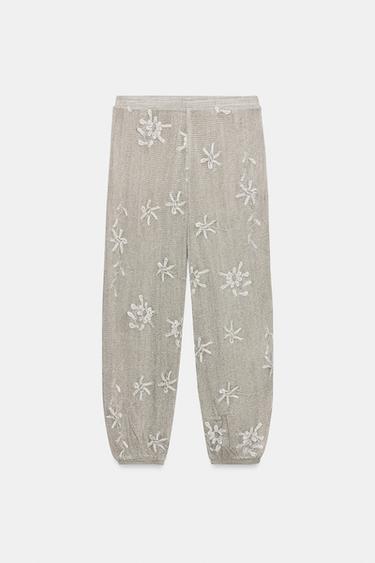 METALLIC THREAD SAROUEL TROUSERS - Silver by Zara - Image 4