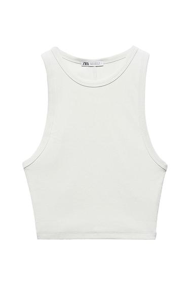 RIBBED CROPPED HALTER TOP