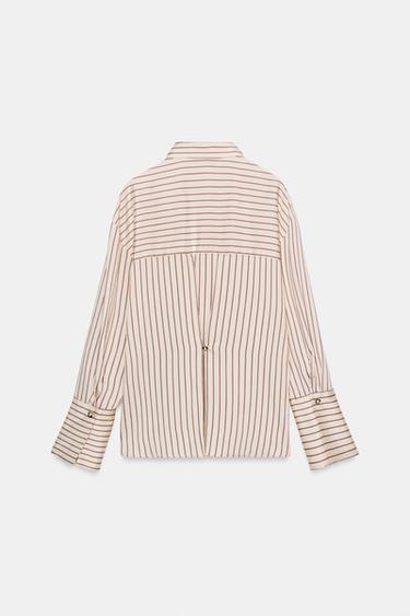 CHEMISE À RAYURES AVEC POIGNETS LARGES - Écru / Grenat de Zara - Image 8