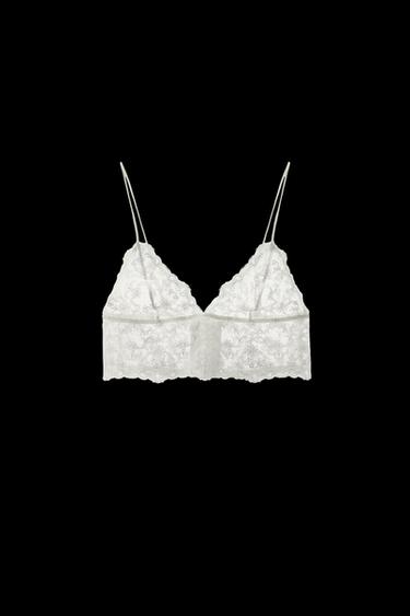 Zara EMBROIDERED LACE BANDEAU BRALETTE - white - Image 0