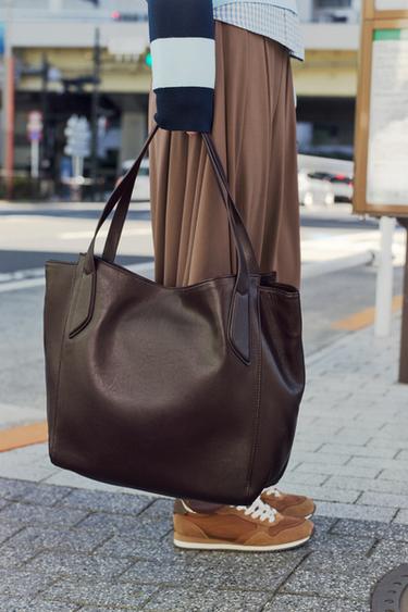 MAXIショッパーバッグ ディテール入りハンドルブラウンZaraのMAXIショッパーバッグ ディテール入りハンドル - ブラウン 