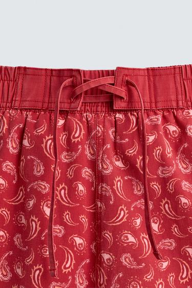 PAISLEY PRINT LONG SWIMMING TRUNKS - Light red by Zara - Image 8