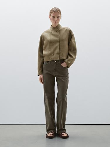 Jeans straight fit tiro medio - Verde de Zara
