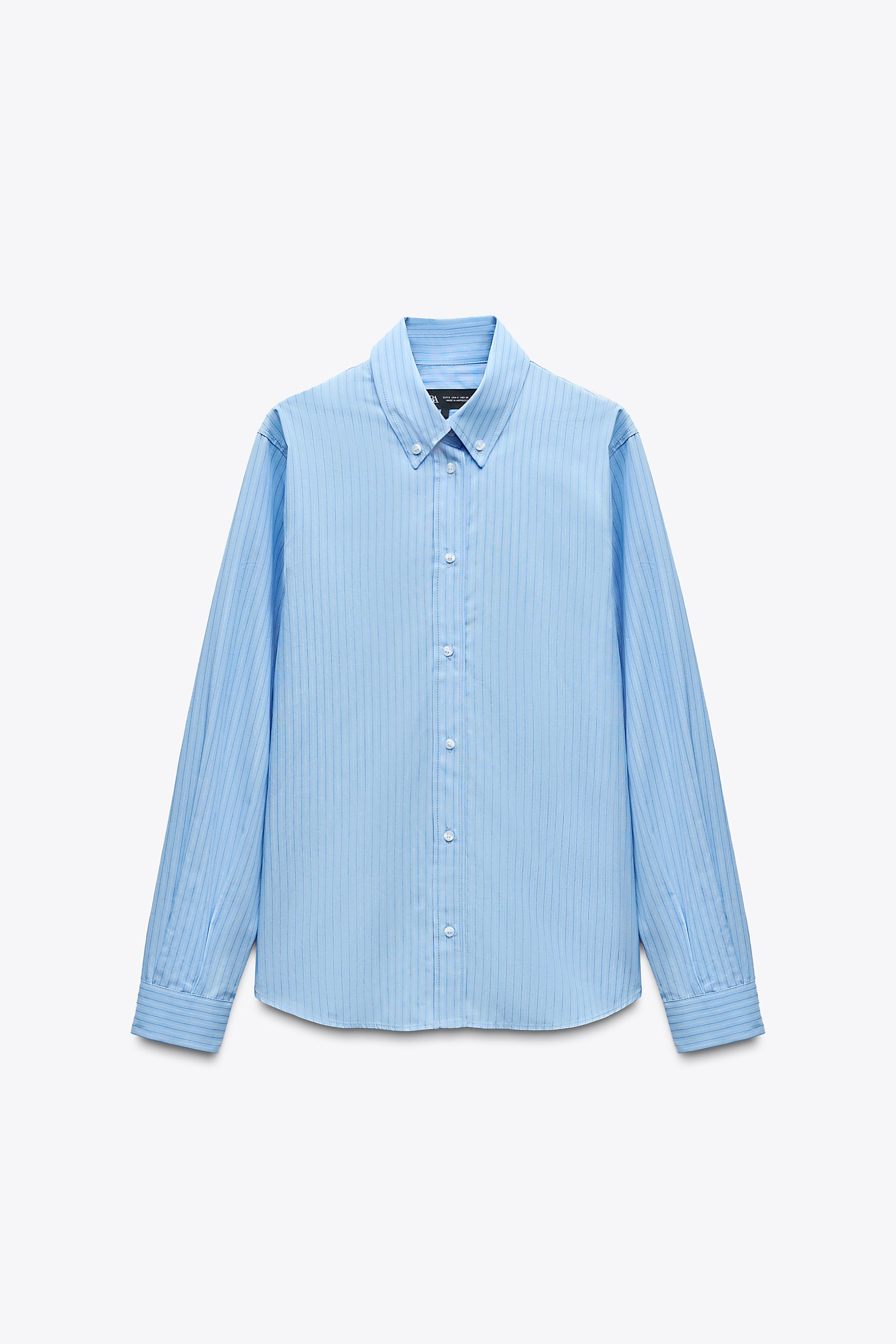 STRIPED POPLIN SHIRT - Blues | ZARA United States