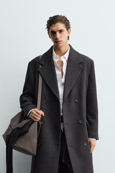 CHECKED DOUBLE-BREASTED COAT - Dark grey by Zara - Image 1