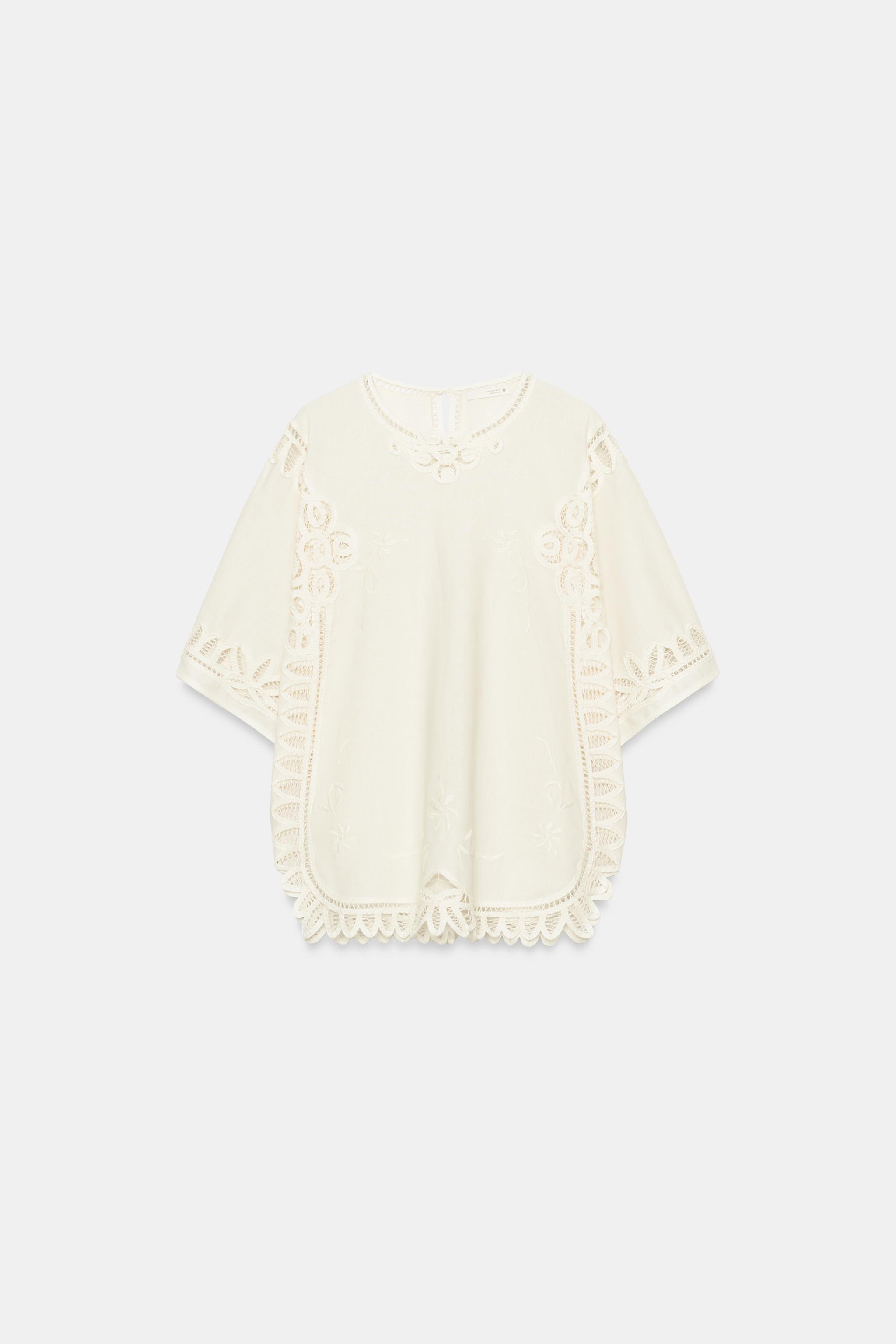 Женские блузки Zara LINEN BLEND EMBROIDERED BLOUSE ZW COLLECTION — фото 8