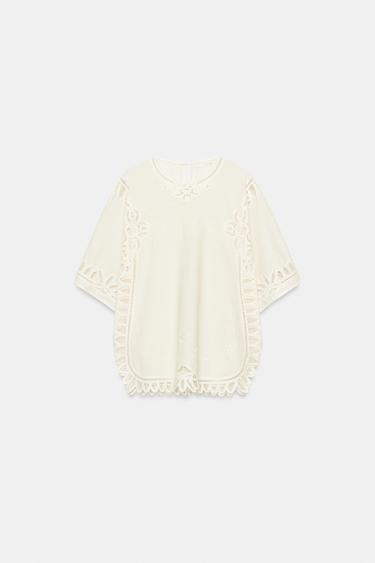 BLOUSE BRODÉE EN LIN ZW COLLECTION - Écru de Zara - Image 7