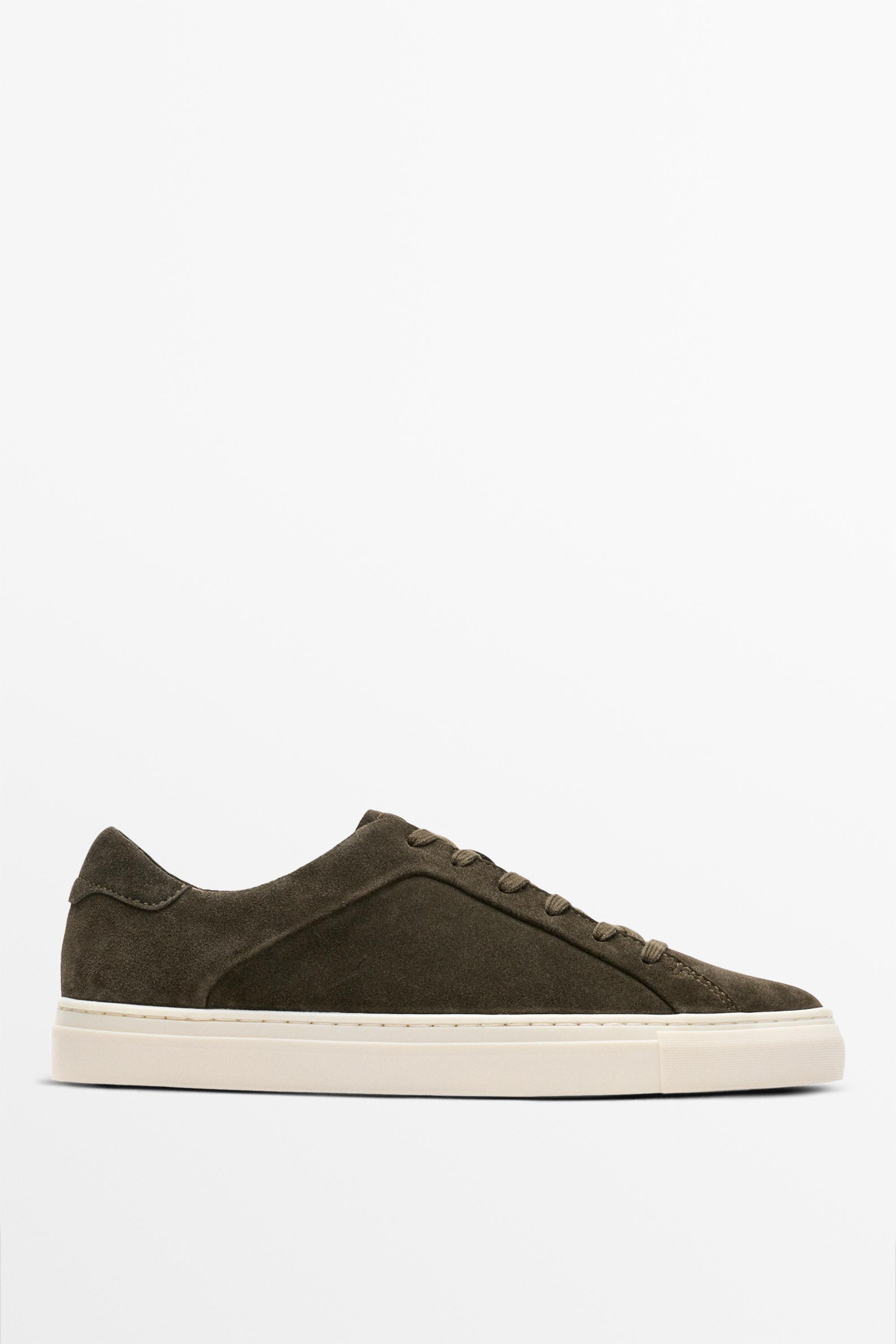 Leather trainers with lug sole — Khaki Green