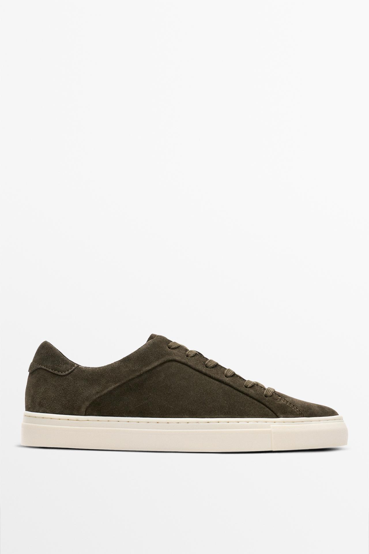 Leather trainers with lug sole — Khaki Green