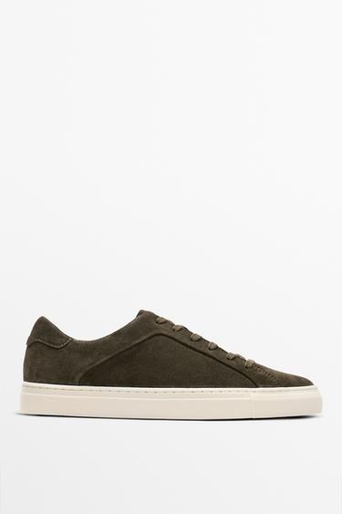 Zara Leather trainers with lug sole - Khaki Green - Image 0