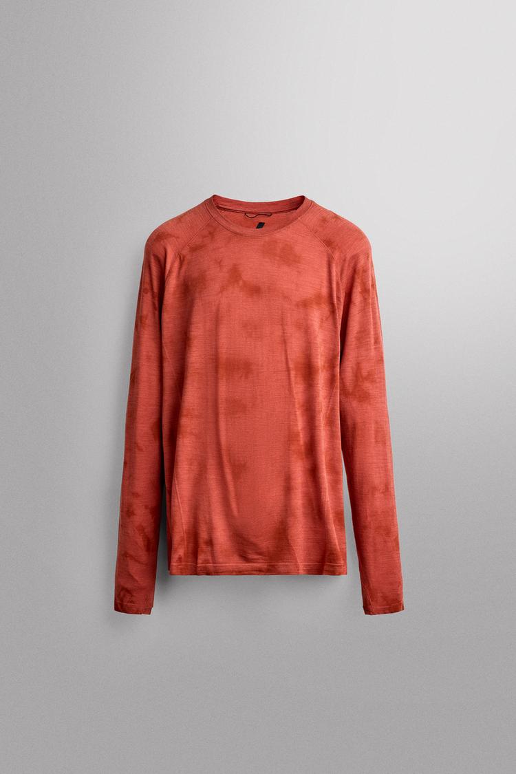 WOOL BLEND TIE DYE TECHNICAL T-SHIRT — Reddish