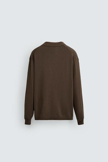 COTTON/HEMP KNIT POLO SHIRT - Black / Brown by Zara - Image 7