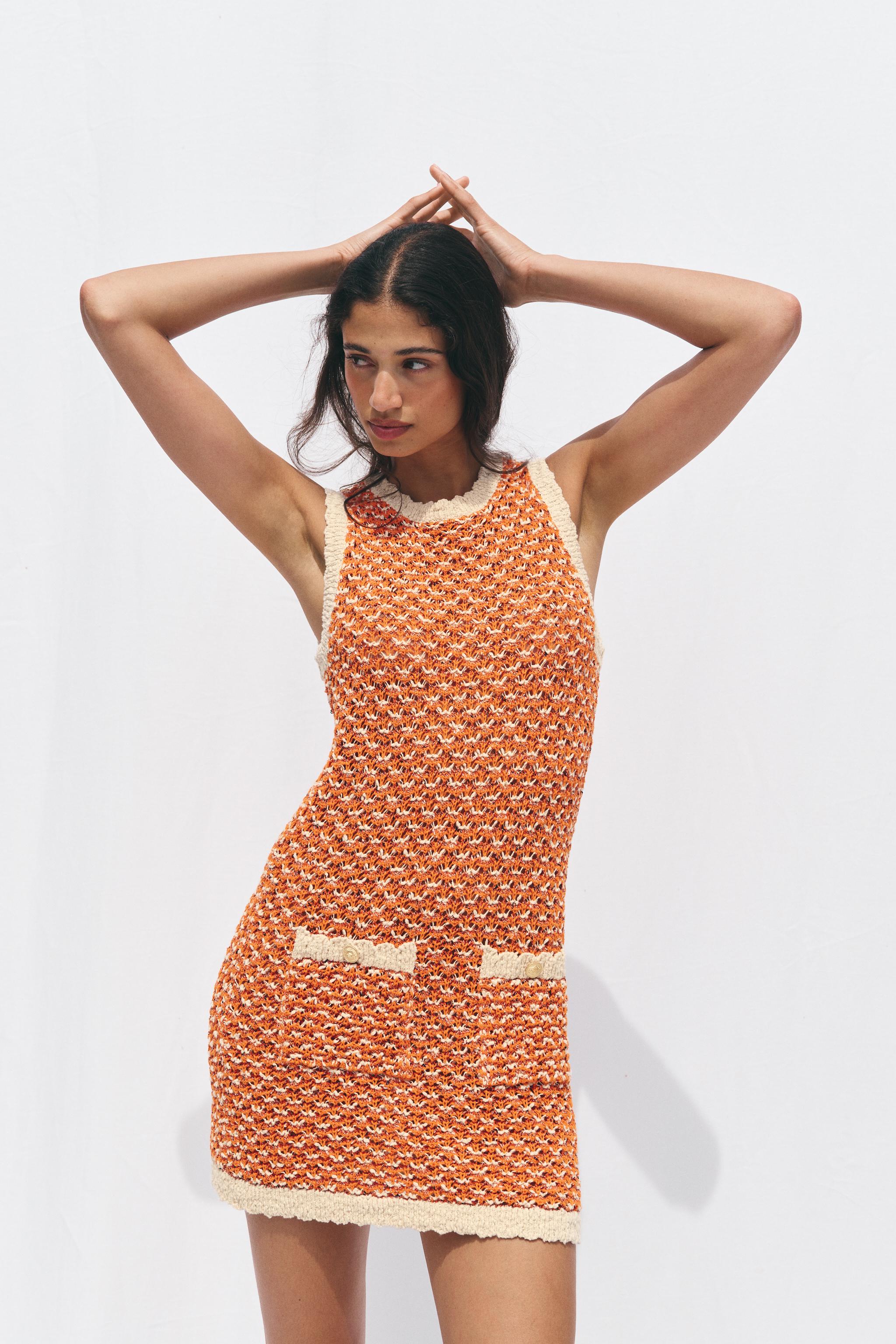 ミニ丈ストラクチャーニットワンピース - オレンジ色 | ZARA