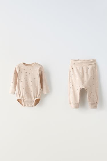 RIBBED POLKA DOT BODYSUIT AND LEGGINGS PACK - Ecru by Zara