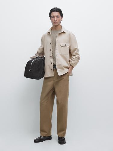 Zara Cotton overshirt with pocket details - Beige