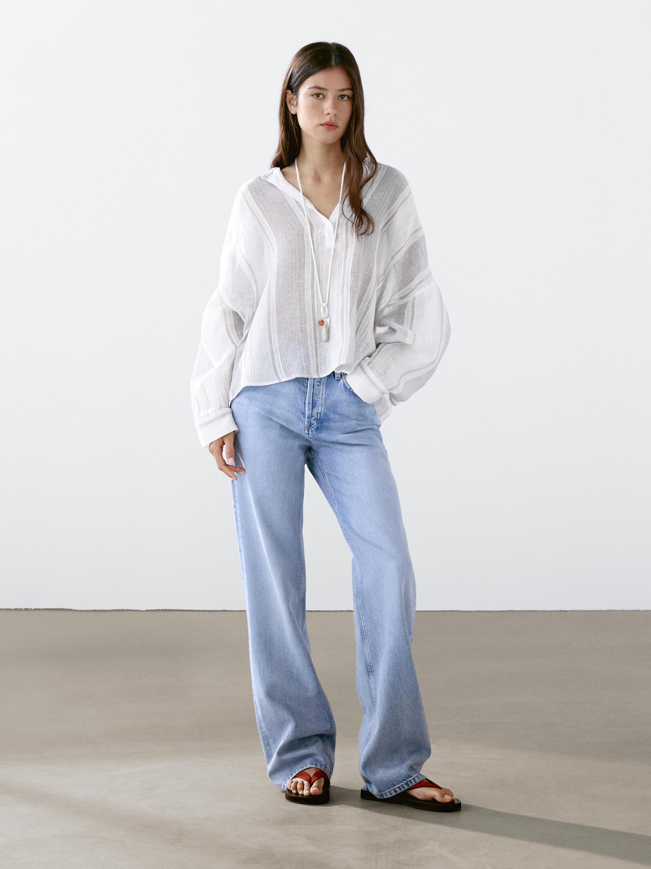 Chemisier fluide à rayures en lin mélangé