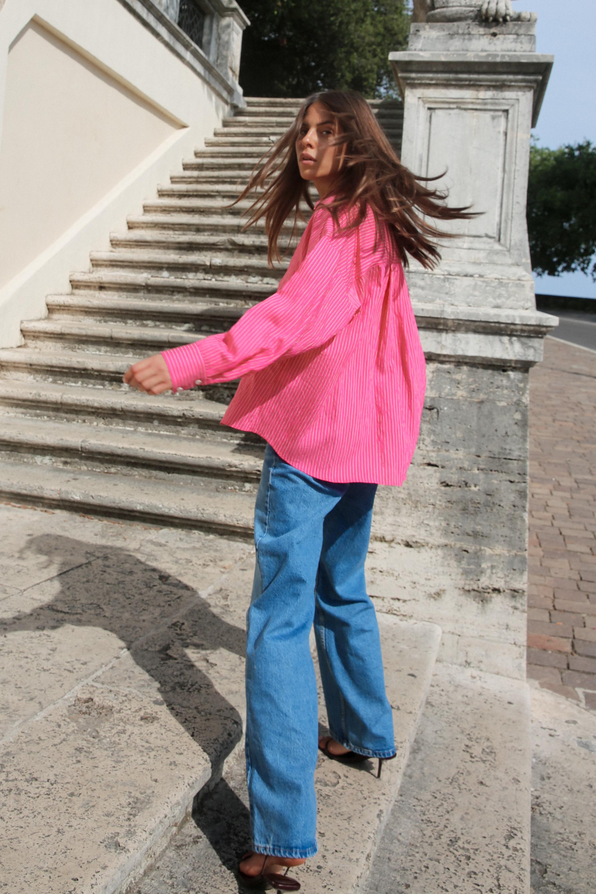 FLOWY STRIPED SHIRT - Fuchsia | ZARA United States