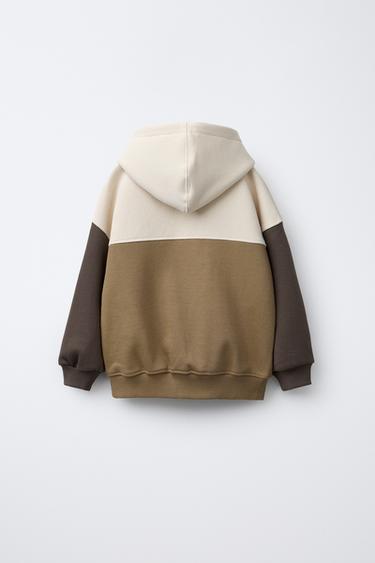 COLOUR BLOCK HOODIE WITH LABEL - Light beige by Zara - Image 1