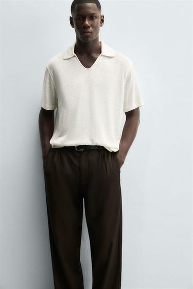 HEMP/VISCOSE KNIT POLO SHIRT - Ecru by Zara - Image 5