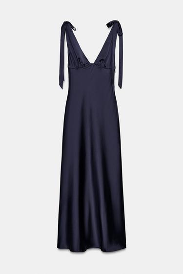 ROBE MIDI SATINÉE À NŒUDS - Bleu marine de Zara - Image 6