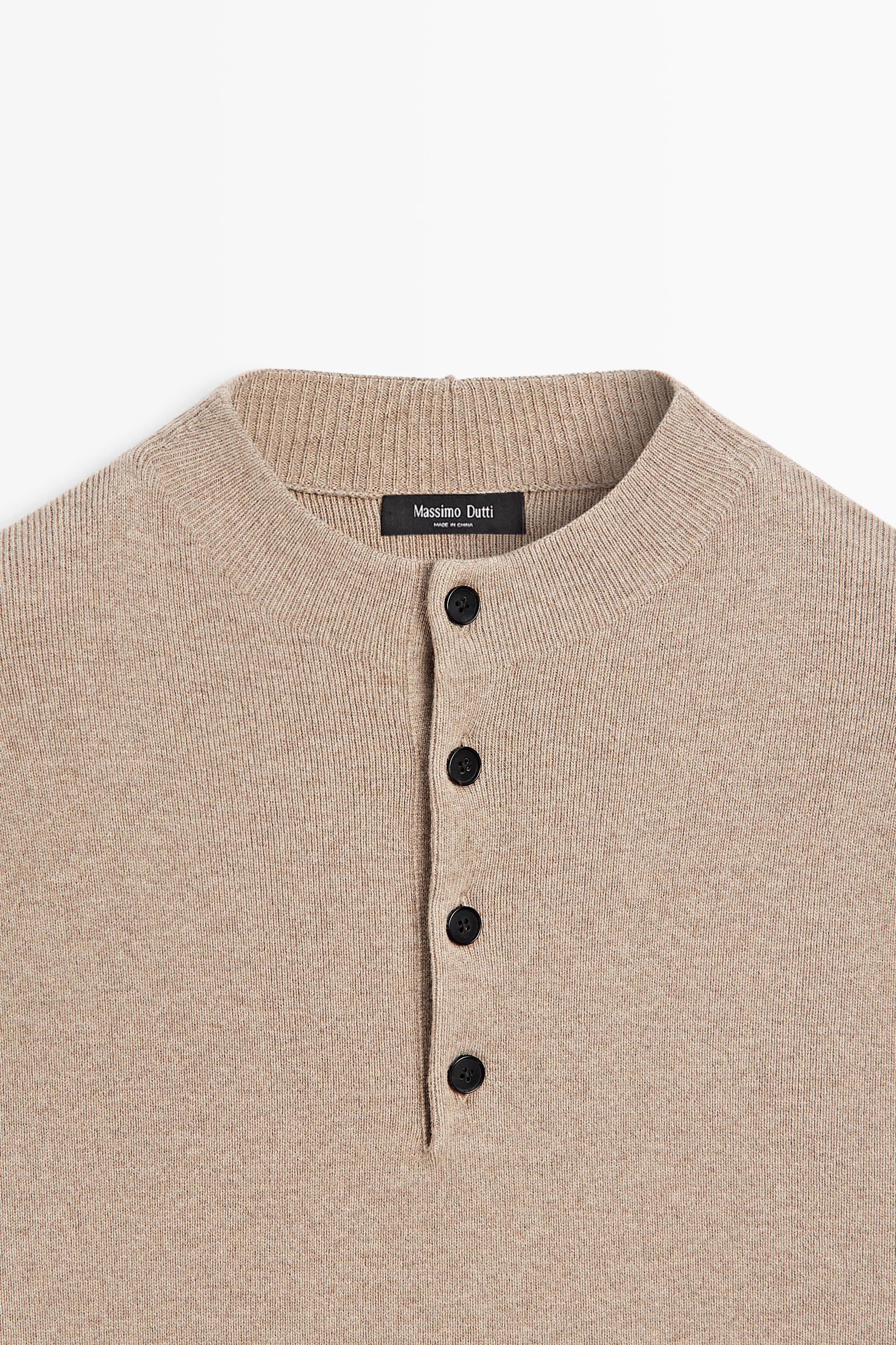Button mock neck knit sweater