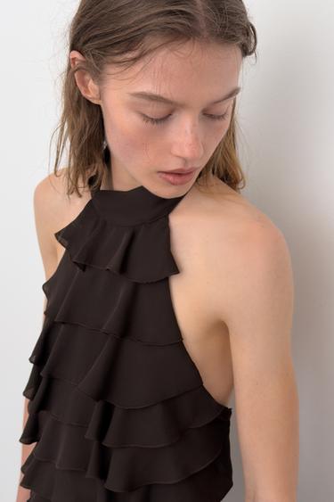 TOP GEORGETTE HALTER - Marrón oscuro de Zara