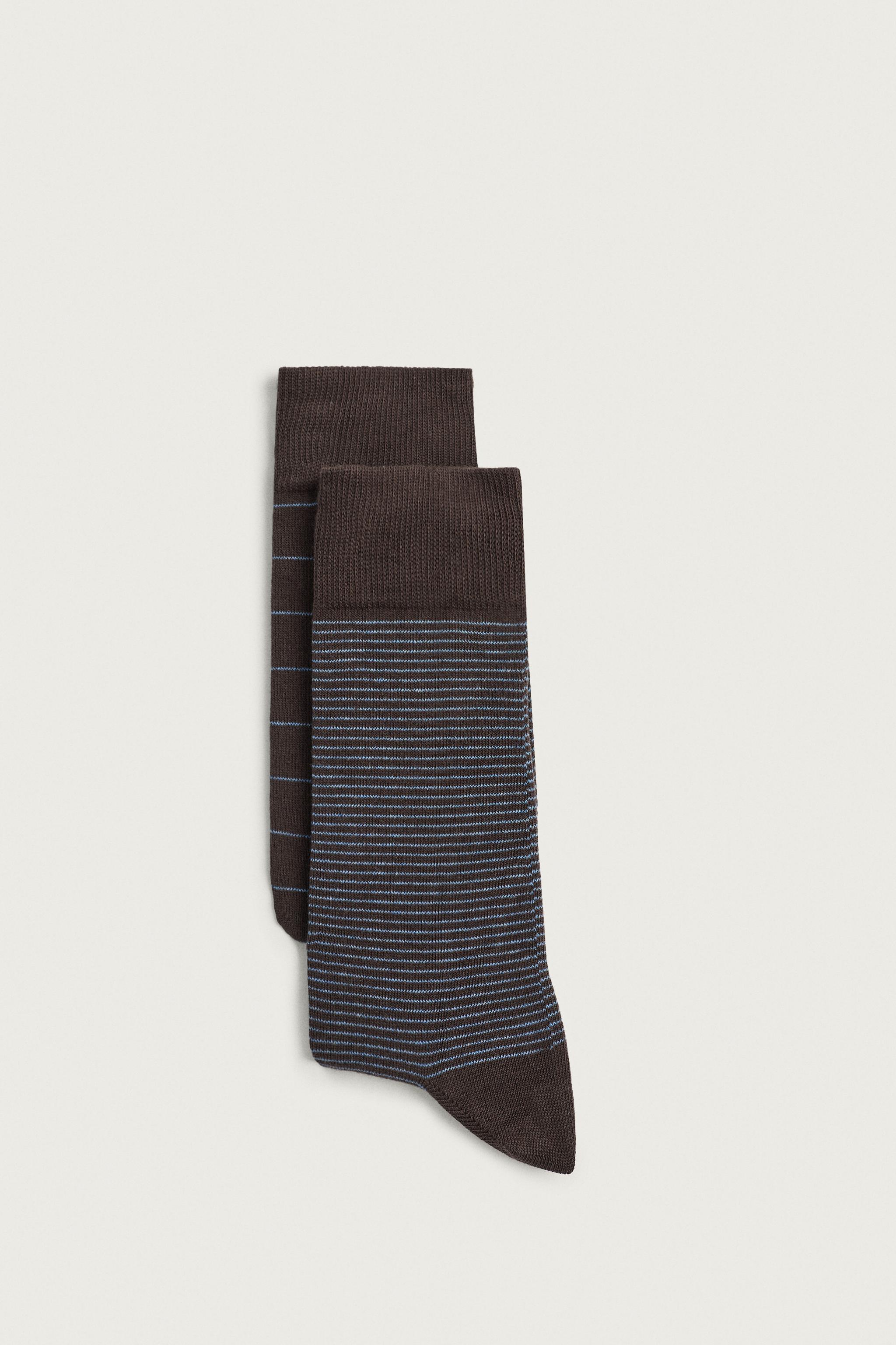 COMBINED STRIPED SOCKS 2-PACK — Brown