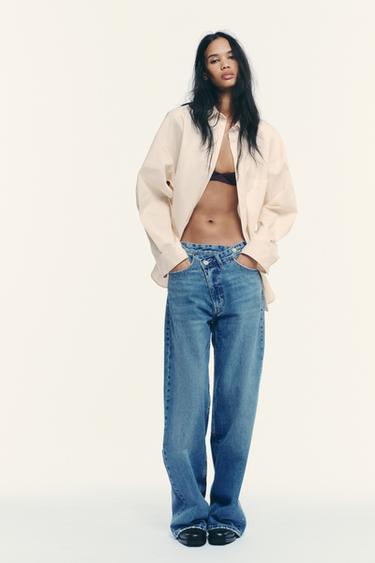 TRF WIDE-LEG HIGH-WAIST JEANS WITH WRAPAROUND WAIST - Blue by Zara