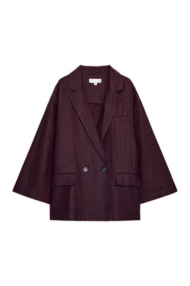 DOUBLE-BREASTED LINEN BLEND BLAZER - Aubergine by Zara
