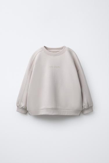 SWEATSHIRT COM MENSAGEM EM RELEVO - Bege-claro da Zara