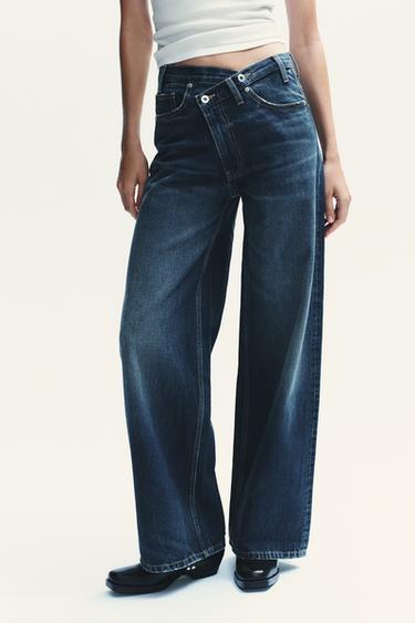 JEAN TRF WIDE LEG TAILLE HAUTE CROISÉE - Bleu marine de Zara - Image 1