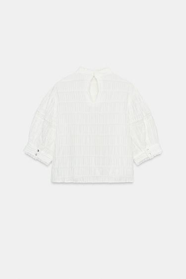 LACE TRIM BALLOON SLEEVE SHIRT - White by Zara - Image 6
