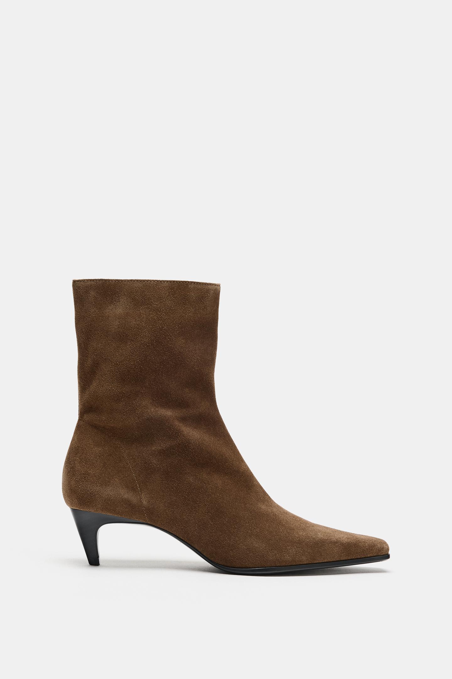 Женские ботинки Zara Suede Kitten Heel Ankle, цвет: Коричневый — фото 3