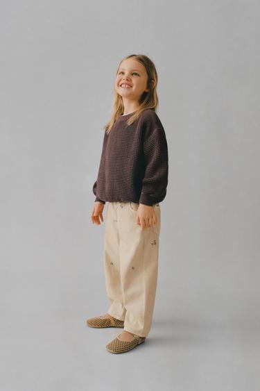 TWILL BALLOON TROUSERS WITH EMBROIDERED FLOWERS - Butter by Zara