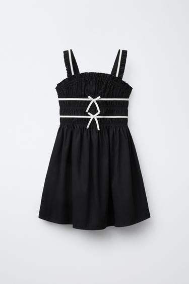 DRESS WITH BOWS AND CONTRAST TRIMS - Black / Ecru by Zara