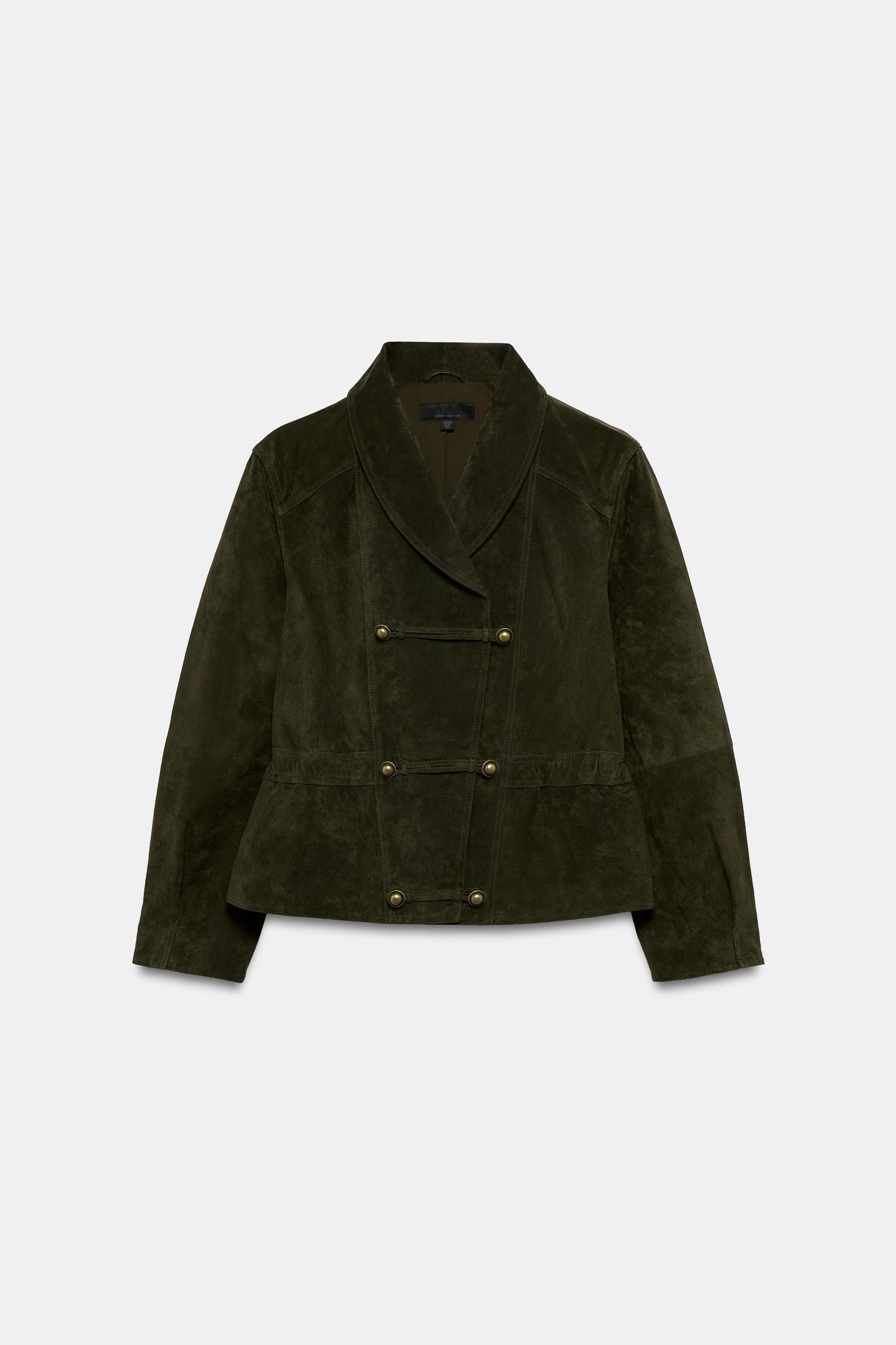 Женская куртка Zara 100% Leather Frog Fastening, цвет: Хаки — фото 6