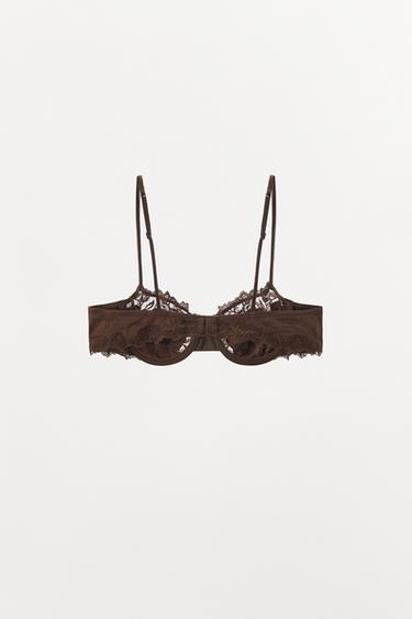 SOUTIEN-GORGE SATINÉ BRODERIES DENTELLE - Marron de Zara - Image 5
