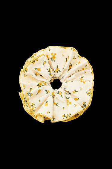 Zara CONTRAST FLORAL MAXI SCRUNCHIE - Yellow - Image 0