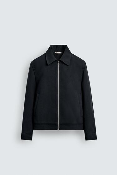 ZIP-UP WOOL EFFECT JACKET - Navy blue by Zara