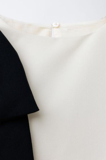 TOP NŒUD EN CONTRASTE - Écru / Noir de Zara - Image 2