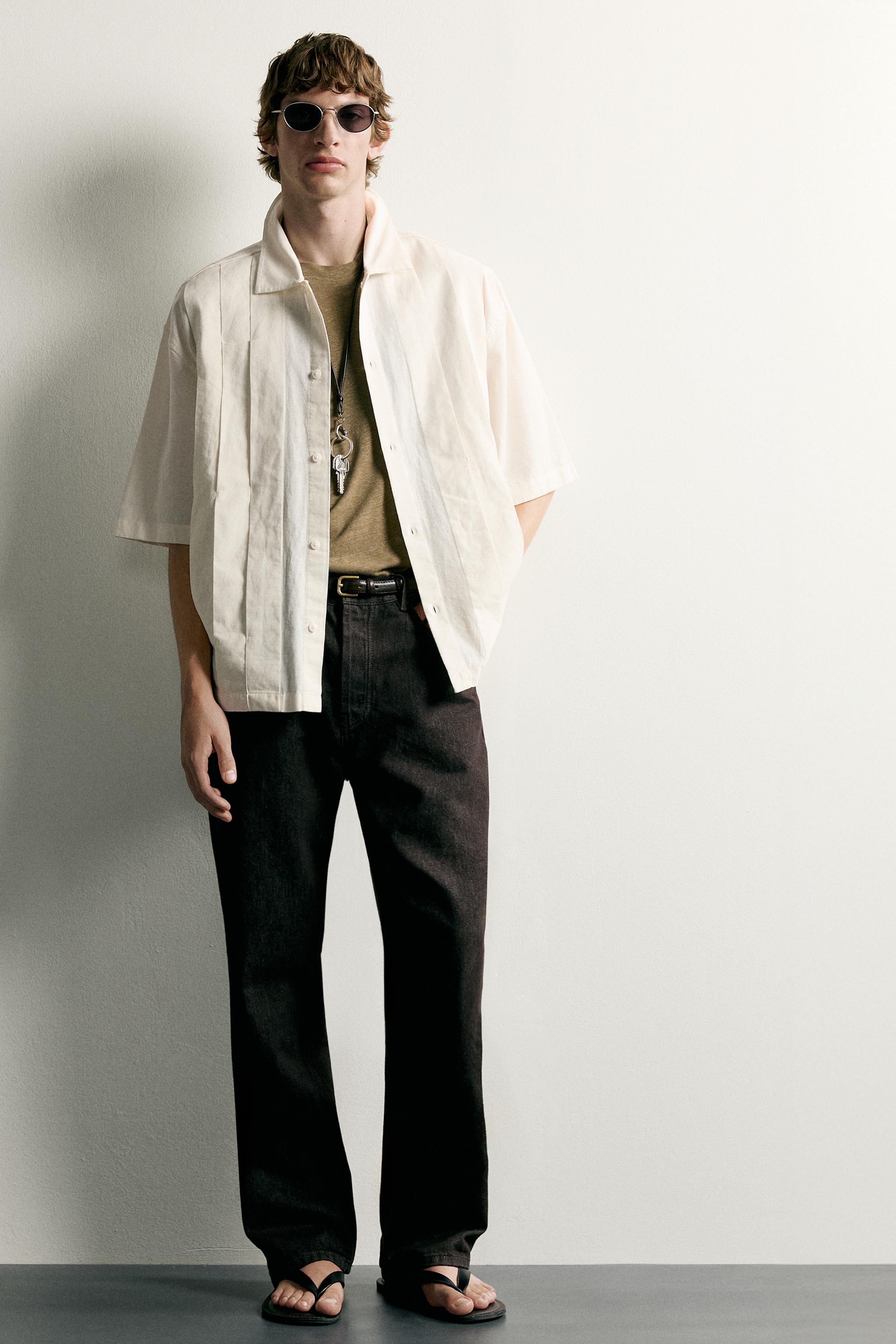 Мужские рубашки Zara RELAXED FIT PLEATED SHIRT — фото 7