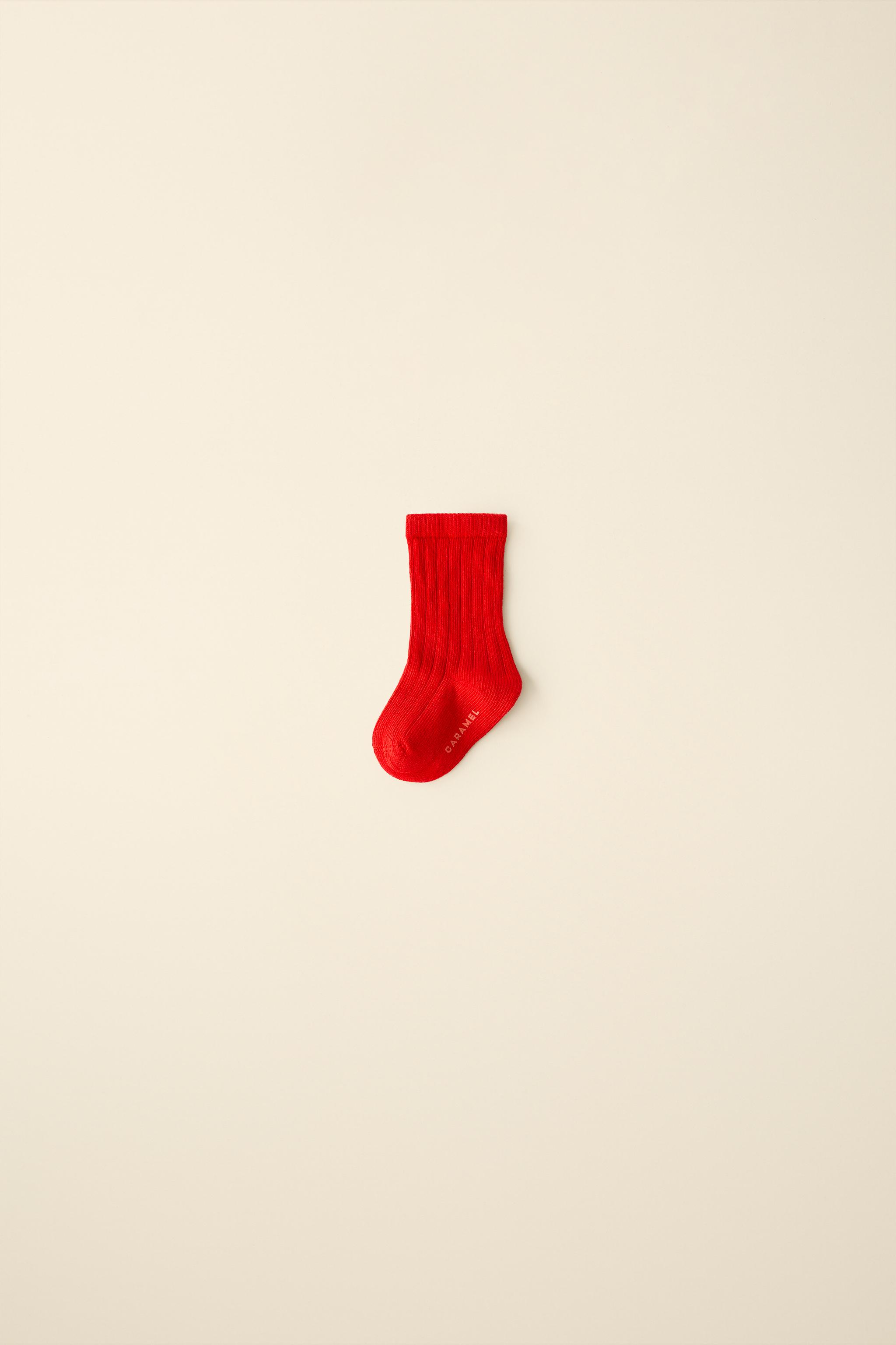 RIBBED LONG SOCKS CREATED BY CARAMEL LONDON X ZARA — Red