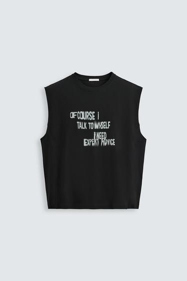 CAMISETA TANK COM TEXTO ESTAMPADO - Preto da Zara