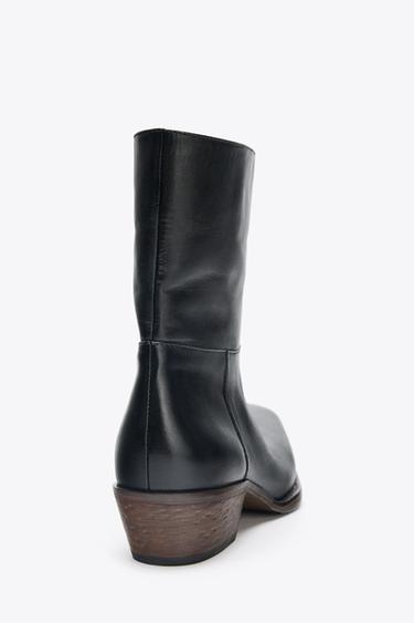 LEATHER COWBOY ANKLE BOOTS - Black de Zara - Image 6