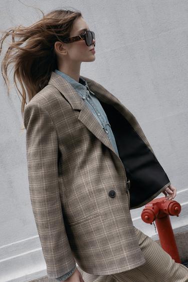 오버사이즈 체크 블레이저 - Zara 블랙 / 브라운