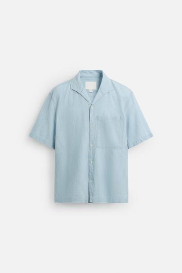 Zara COTTON - LINEN SHIRT - Light blue