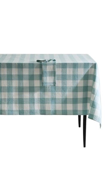 CHECK COTTON TABLECLOTH - أزرق الخاص بـ Zara
