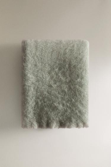 CARDED WOOL THROW - Mid-blue by Zara