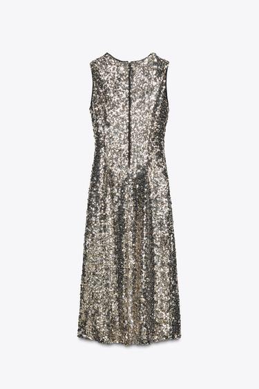 ROBE MI-LONGUE À PAILLETTES - Doré de Zara - Image 5