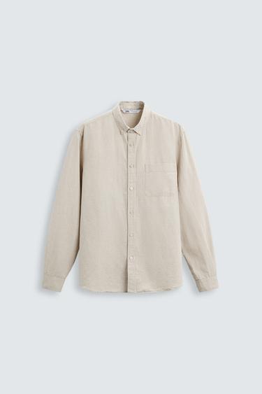CAMISA LINO - ALGODÓN - Beige claro de Zara